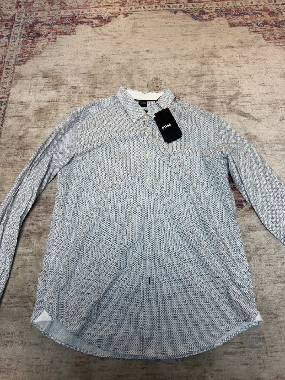 Hugo Boss Men's White & Blue Long Sleeve Shirt-Size XL Brand New